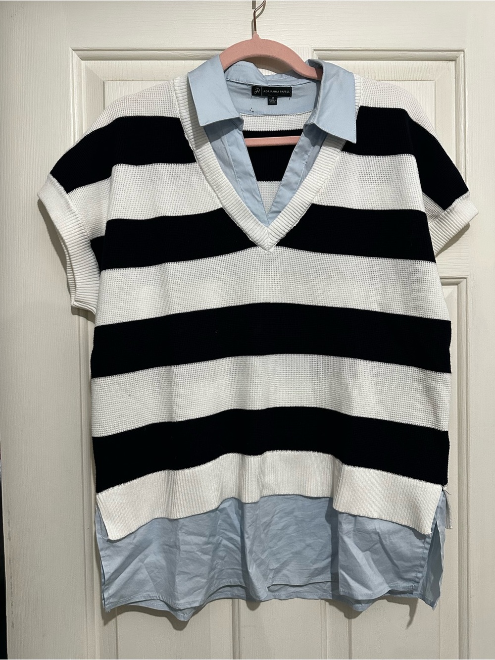 Adrianna Papell Light Blue and Black Layered Top
